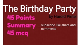 The Birthday Party important mcq notes and summary [upl. by Rotsen]