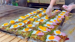 japanese street food  OKONOMIYAKI 広島焼き hiroshima style [upl. by Serge]