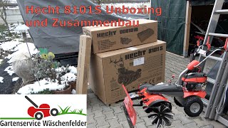 Hecht Kehrmaschine 8101 S Unboxing Zusammenbau und erster Test mit Schneeschild und Auffangbox [upl. by Amary]