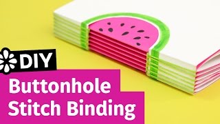 DIY Buttonhole Stitch Bookbinding  Watermelon Notebook  Sea Lemon [upl. by Dnarb]