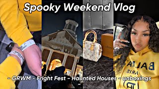 SPOOKY VLOG  GRWM six flags fright fest haunted houses unboxing  more [upl. by Bianchi]