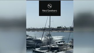 VIDEO Stolen yacht crashes into boats Newport Beach harbor [upl. by Inahpit]