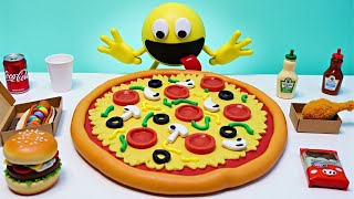 ASMR MUKBANG  Cheesy Pizza and Burger  Pac Man Stop Motion Mukbang [upl. by Plotkin]