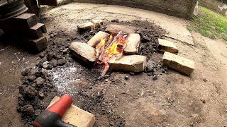 Melting Copper Using Wood Primitive HomeMade Foundry [upl. by Valenka241]