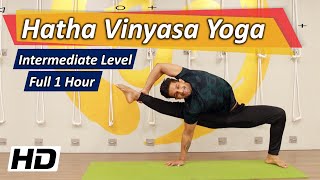 Full 1 Hour Hatha Vinyasa Yoga Class  Intermediate Online Yoga Class  Yograja [upl. by Elbam216]