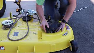 John Deere Mower Deck Removal the EASY way [upl. by Olmsted]