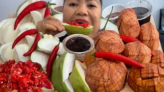 ASMR SANTOL MANGO GUAVA MUKBANG WITH SPICY CHILLI amp SPICY SAUCE [upl. by Kei]