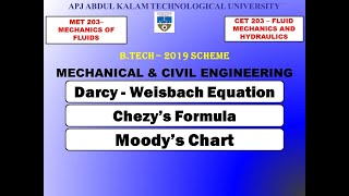 Darcy Weisbach Equation Chezys Formula amp Moody’s Chart  KTU  Mech Module 4 amp Civil Module 3 [upl. by Genesa417]