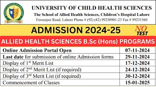 University of Child Health Sciences UCHS Lahore Admissions 202425 DPT amp Allied Health Sciences [upl. by Airretnahs489]