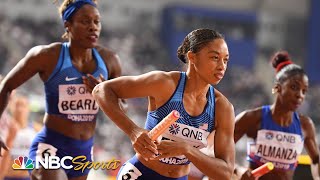 Allyson Felixs sub50 second leg helps USA advance to 4x400 finals  NBC Sports [upl. by Purvis192]