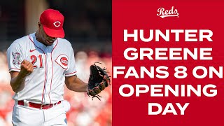 Hunter Greene strikes out 8 in Opening Day start [upl. by Atikram188]