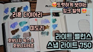 호보니치 미도리 리훈 다이어리 잉크 발색 비교 with 스냅라이트 스냅라이트 라이트밸런스 핸드폰조명 스마트폰촬영 [upl. by Aretse]