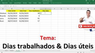 Dias Trabalhados no Excel  Dias Úteis no Excel  Dia Trabalho total e Dias [upl. by Esau]