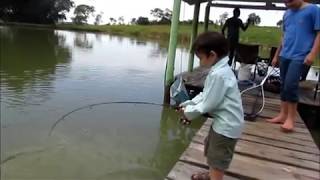 CRIANÇA PESCANDO COM MOLINETE MICRO PLUS vídeo de pesca menino pescando um peixe grande canaldepesca [upl. by Calen535]