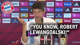 quotYou know Robert LewanGOALskiquot  Thomas Müller speaks English on international press talk [upl. by Mouldon872]