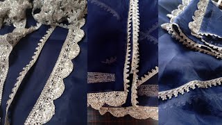 Dupatta making with lace  dupatta design with laces [upl. by Atteuqahs]