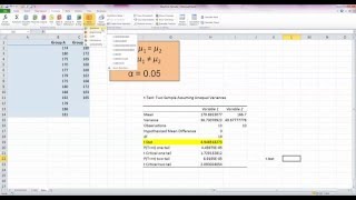 How To Calculate Students tStatistic Independent Samples Using Data Analysis in Excel 2010 [upl. by Yenaj]