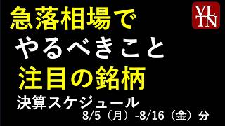 日本株の急落で、暴落と嘆くよりやるべきことと、決算スケジュール２週間分～あす上がる株。最新の日本株情報。高配当株の株価やデイトレ情報も～ [upl. by Nnylyt]