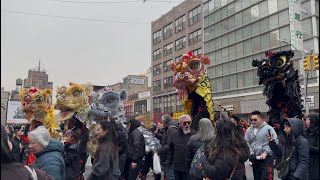 NYC Chinatown Super Saturday Lion Dance crossing Canal Street  New York Chinese Freemasons 2825 [upl. by Locke]