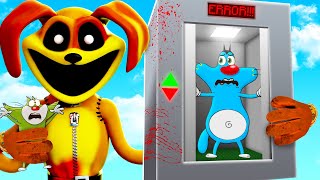 Roblox Oggy Trapped In Scary Elevator With Day Dog Of Smiling Critters [upl. by Nire]