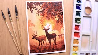 Watercolor painting for beginners of beautiful Forest landscape easy [upl. by Laden]