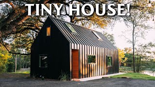 TINY HOUSE Scandinavian Cabin on Private Lake  Airbnb Tour [upl. by Adnahsor294]