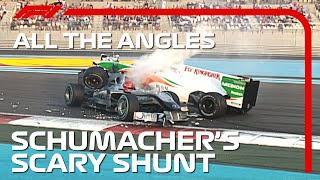 Schumachers Scary Shunt  All The Angles  2010 Abu Dhabi Grand Prix [upl. by Mano]