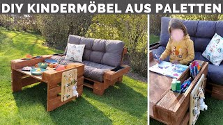 Kinder Möbel  Palettenmöbel selber bauen  Garten DIY  Sitzmöbel amp Sofa Lounge amp Couch [upl. by Ajnek]