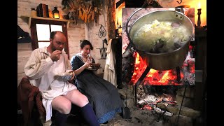 Cooking Over a Fire Barley and Leek Soup  19th Century Cooking Skills 1820s America [upl. by Emilee]