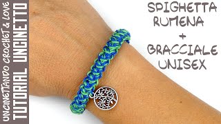 Tutorial Uncinetto  Bracciale unisex  Spighetta rumena sottotitoli in inglese e spagnolo [upl. by Palmira887]