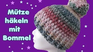 Mütze mit Bommel häkeln Anfänger POMPOM Mütze [upl. by Melda]