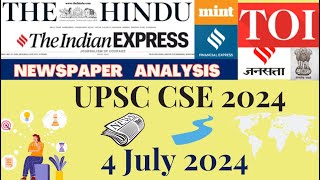 UPSC CSE CURRENT AFFAIRS 4 July 2024 l The Hindu  IE  TOI  Mint [upl. by Mount]