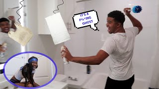 HILARIOUS Haunted Bathroom PRANK On My Boyfriend [upl. by Nerek997]