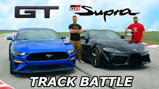 2020 Toyota Supra vs Mustang GT  TRACK REVIEW  DRAG RACE amp LAP TIMES [upl. by Animehliw]