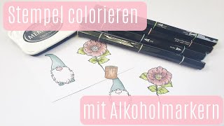 Wie coloriere ich ✿ Colorieren mit Alkoholmarkern ✿ Stempel ausmalen ✿ Basteln mit Papier [upl. by Anawk557]