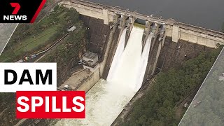 Warragamba Dam spills over as residents fear they’ll be cut off by floodwaters  7 News Australia [upl. by Ennayr]