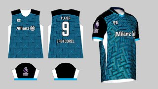 How to Design Full Print Sublimation Jersey  Cyan Black White Football Jersey Design in Coreldraw [upl. by Rentsch]