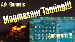 Magmasaur Taming Ambergris and creature skills Ark Genesis [upl. by Erminie]