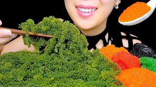 ASMR RAW SEA GRAPES PLATTER  TOBIKO EGGS  EXTREMELY CRUNCHY EATING SOUNDS  TracyN ASMR [upl. by Aklim]