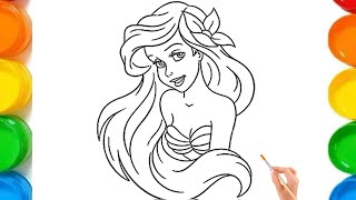 DrawingColouring Cute Princess ArielEasy step by step Ariel Drawing for BeginnersDisney Princess [upl. by Cooke]