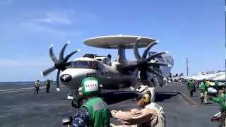 E2D Hawkeye approaching and landing on USS George Washington [upl. by Aerdnna]