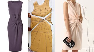 How to make a Front Twist Dress  Pattern Drafting  Cutting and Stitching tutorial [upl. by Llertrac]