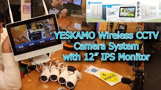 YESKAMO Floodlight Wireless CCTV Camera System with 12” IPS Monitor review by Benson Chik [upl. by Nahguav]