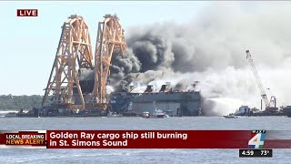 Golden Ray shipwreck burning in St Simons Sound [upl. by Cristi]