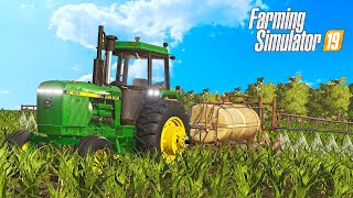 SPRAYING WEEDS IN CORN FIELD RAINS BEFORE MOWING HAY  FS19 [upl. by Nyleaj]