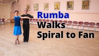 Rumba Basic Lesson  Opening Out Spiral Walks to Fan Hockey Stick Alemana [upl. by Anniken]