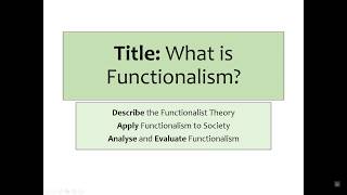 A Sociology AQA Theories Functionalism [upl. by Vod295]