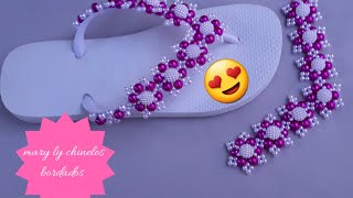 CHINELO BORDADO COM FLOR DE PÉROLAS CRAQUELADAS BY CLEO ROCHA [upl. by Kristal256]