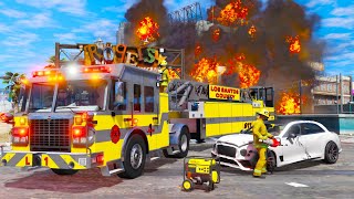 Biggest Tiller Ladder Fire Truck Rescue in GTA 5 [upl. by Merv]