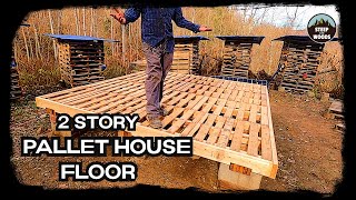 Building a Floor with Pallet Wood Tiny Pallet House in the woods [upl. by Notluf405]